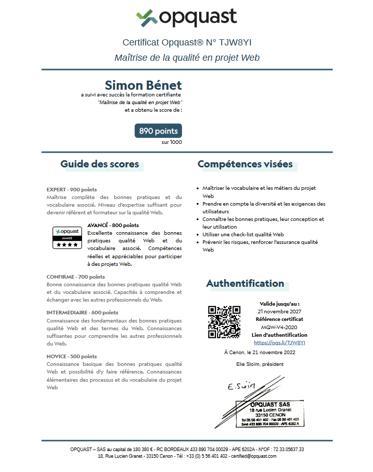 certification OPQUAST au format png
